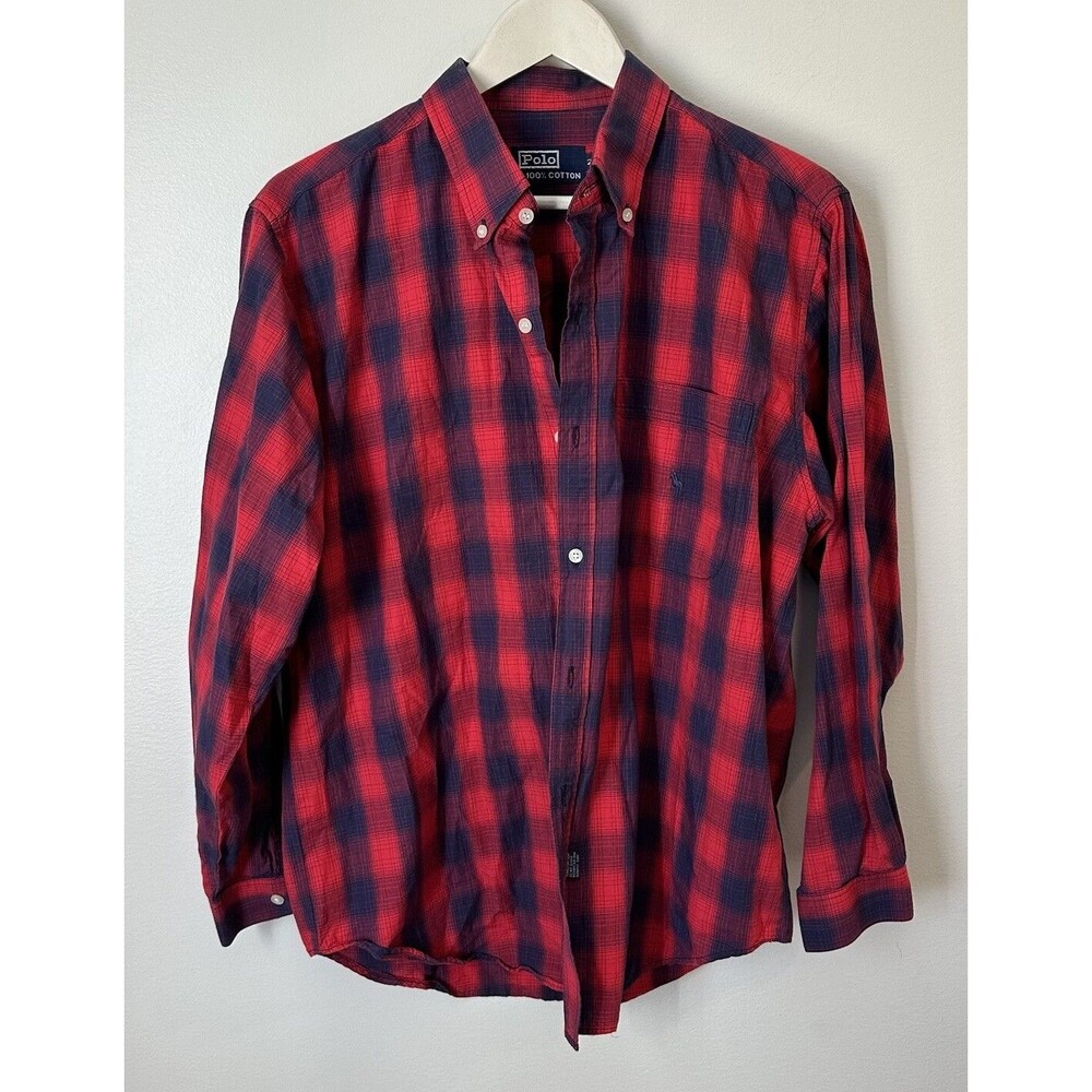 polo ralph lauren Button Down Long sleeve shirt Red & Blue 100% Cotton Sz 22